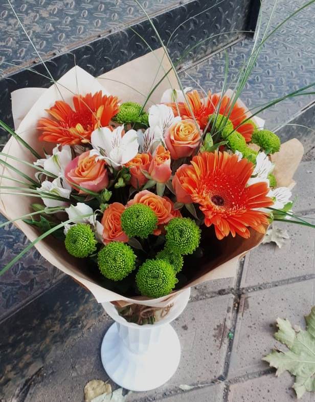 Букет цветов из: Герберы, Хризантемы, Альстромерии и Розы в Копанище