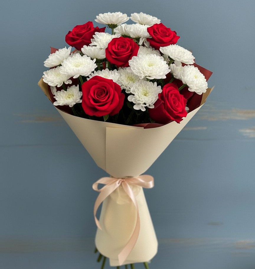 Букет цветов из: Розы и Хризантемы в Копанище