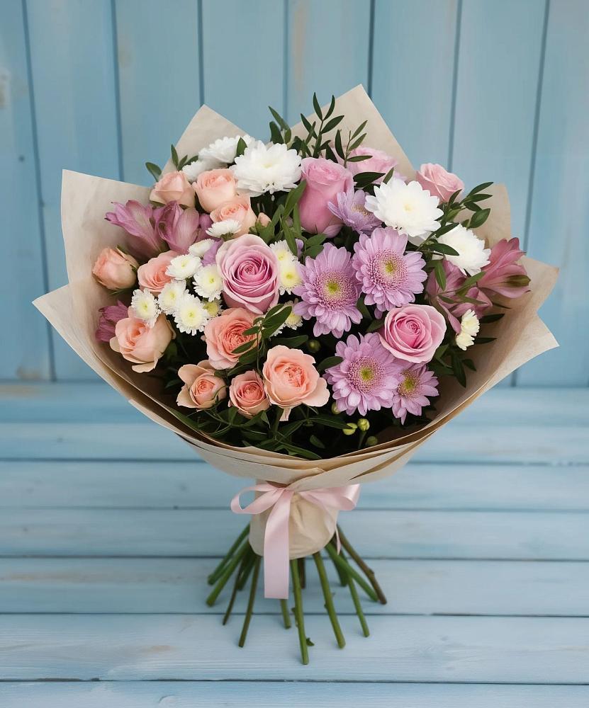 Букет цветов из: Хризантемы, Розы и Альстромерии в Копанище