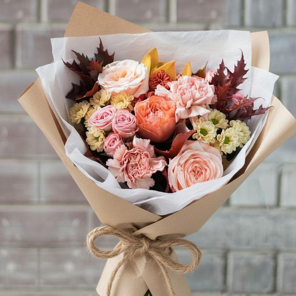 Букет цветов из: Гвоздики, Хризантемы и Розы в Копанище