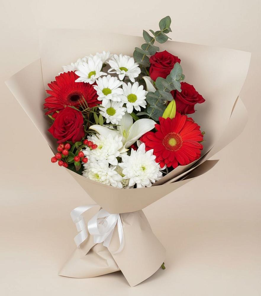 Букет цветов из: Розы, Хризантемы, Герберы и Лилии в Копанище