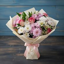 Букет цветов из:  Хризантемы, Альстромерии и Розы в Копанище