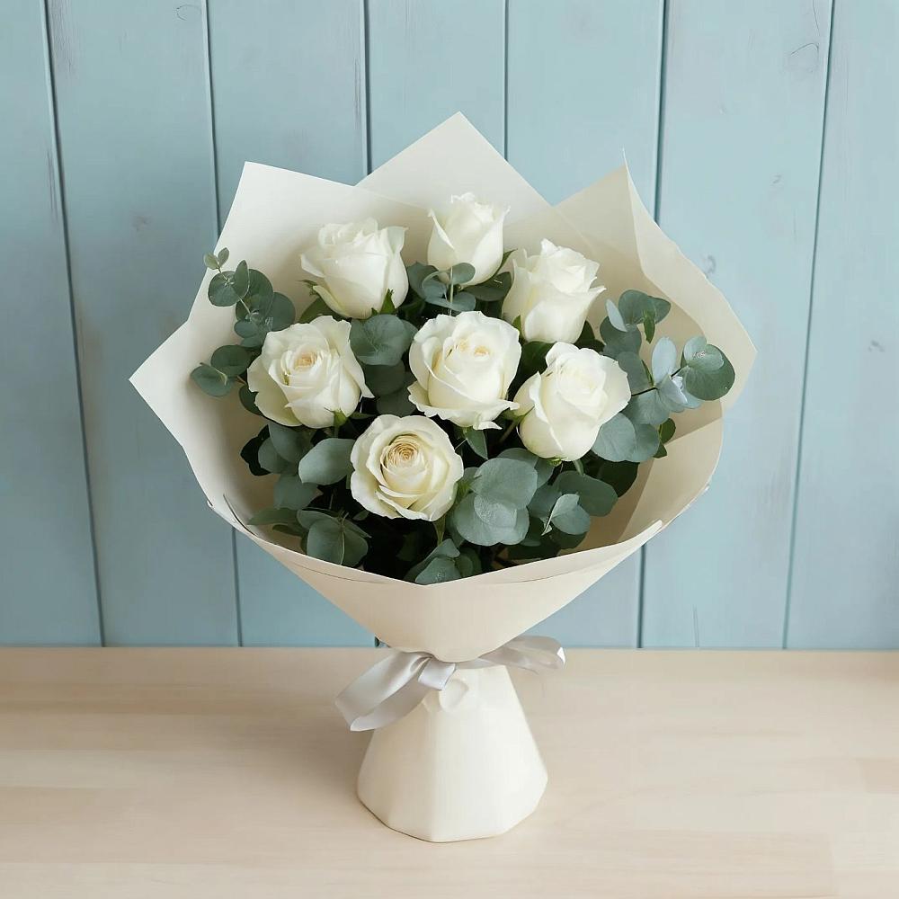 Букет Белые розы в Эвкалипте в Копанище