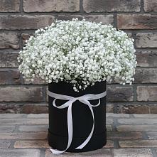 Цветочная композиция из Гипсофила в шляпной коробке в Копанище